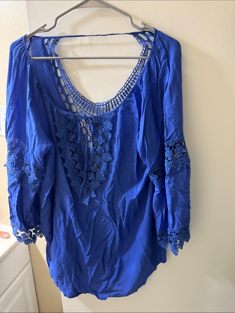 Women's Crochet Trim Peasant Top - Blue